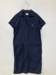 LACOSTE ラコステ シャツワンピース 40 ネイビー コットン 無地 ワンポイント 半袖 ひざ丈
