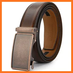 【新品】 [Nelbons] ベルト メンズ 革 ブラック ブラウン オートロック式バックル レザー 紳士 穴無し ビジネス カジュアル カットフリータイプ 箱付き 18ヶ月品質 (ダークブラウン A, 全長125CM/ウエスト75CM～110CM) 1