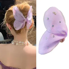 HAPVITAL フリル リボン バンスクリップ 大きめ 可愛い ヘアクリップ 大人っぽい ヘアアクセサリー セット ヘアクリップ 髪留め ヘアアクセサリー クリップ バナナクリップ 髪飾り日常 韓国風 オフィス 贈り物 レディース用 おしゃれ (パープル 1