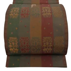 袋帯 名品 木屋太 落款 縞 幾何学 茶色 全通 正絹 【中古】のサムネイル