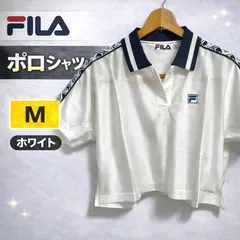 新品未使用 FILA フィラ LADIES CROP POLO M WHT NVY PRINT 半袖 ポロシャツ 17744024