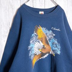 【まとめ購入大歓迎】90s USA 古着 Vintage FRUIT OF THE ROOM アニマル イーグル 動物 ネイビー スウェット トレーナー #a30