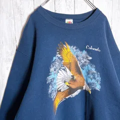 【まとめ購入大歓迎】90s USA 古着 Vintage FRUIT OF THE ROOM アニマル イーグル 動物 ネイビー スウェット トレーナー #a30