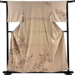 訪問着 身丈157cm 裄丈65cm M 袷 草花 金彩 薄茶色 正絹 秀品 【中古】のサムネイル