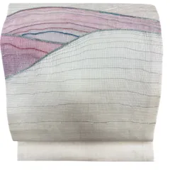 【美品】 名古屋帯 秀品 夏帯 波 金銀糸 クリーム 正絹 【中古】