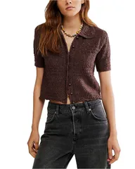 フリーピープル レディース アウター カーディガン クロップド Free People Daylight Cropped Cardigan Frenchocolate チョコレートのサムネイル