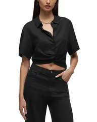 ハドソン レディース トップス シャツ Hudson Short Sleeve Knotted Shirt Black ブラックのサムネイル