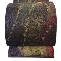袋帯 秀品 枝花 桜 金糸 箔 赤黒 六通 正絹 【中古】