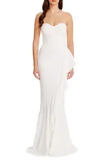 ドレスザポプレーション レディース トップス ワンピース フリル ストラップレス Dress the Population Paris Ruffle Strapless Mermaid Gown White ホワイト