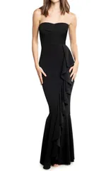 ドレスザポプレーション レディース トップス ワンピース フリル ストラップレス Dress the Population Paris Ruffle Strapless Mermaid Gown Black ブラック