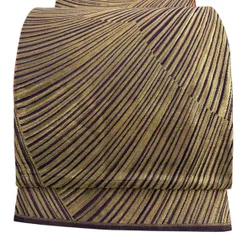 【美品】 袋帯 秀品 関西仕立て 幾何学模様 縞 金糸 箔 金色 全通 正絹 【中古】