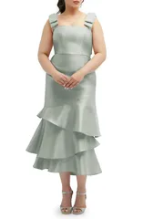 ドレッシーコレクション レディース トップス ワンピース フリル ミディ サテン Dessy Collection Layered Ruffle Tie Strap Satin Midi Dress Willow