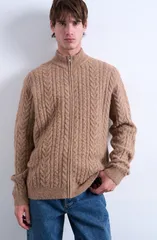 トップマン メンズ アウター パーカー・スウェット カーディガン ニット Topman Cable Knit Zip Cardigan Tan タン