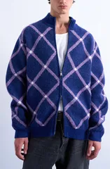 トップマン メンズ アウター パーカー・スウェット カーディガン Topman Argyle Zip Cardigan Blue Multi ブルーのサムネイル