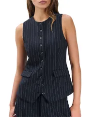 ラグアンドボーン レディース アウター ベスト rag bone Irina Ponte Plaid Long Vest Navy Multi ネイビーのサムネイル
