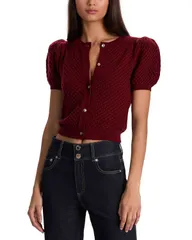 アリスアンドオリビア レディース アウター カーディガン Alice and Olivia Sabine Cashmere Blend Puff Sleeve Cardigan Oxblood オックのサムネイル
