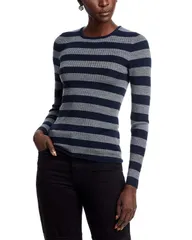 マジェスティック レディース アウター ニット・セーター ウール Majestic Filatures Wool Striped Long Sleeve Sweater MarineGris Chinのサムネイル