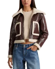 アリスアンドオリビア レディース アウター ジャケット・ブルゾン Alice and Olivia Isaiah Faux Shearling Aviator JacketoffeeCream クリーのサムネイル