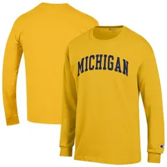 チャンピオン メンズ トップス Tシャツ Mens Champion Maize Michigan Wolverines Basic Arch Long Sleeve TShirt Maize