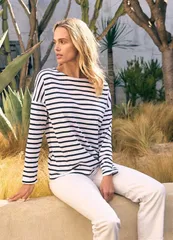 セイントジェームス レディース トップス シャツ Saint James MINQUIERS DROP II DropShoulder Breton Striped Shirt WhiteNavy ホワイト