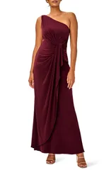 アドリアナ パペル レディース トップス ワンピース ワンショルダー ジャージー Adrianna Papell OneShoulder Jersey Gown Red Wine レッド