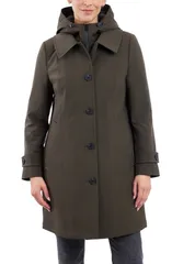 ロンドンフォグ レディース アウター ジャケット・ブルゾン コート London Fog Wateresistant Bonded Raincoat with Bib Detail Olive オリーのサムネイル