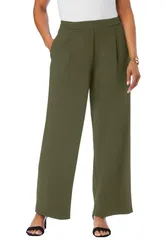 ジェシカロンドン レディース ボトムス レギンス ワイドレッグ クレープ ニット Jessica London Stretch Knit Crepe Wide Leg Pant Dark Olive Green グリーン
