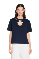 サンドロ レディース トップス Tシャツ SANDRO Rhinestone openwork Tshirt Navy Blue ネイビーのサムネイル