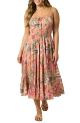 オニール レディース トップス ワンピース ティアード プリント ノースリーブ マキシ ONeill Esther Camella Print Sleeveless Tiered Maxi Dressのサムネイル