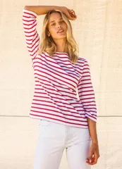 セイントジェームス レディース トップス シャツ Saint James GALATHEE II Sleeve Breton Striped Top WhiteRed ホワイトのサムネイル