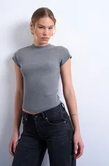 トップショップ レディース トップス Tシャツ コットン Topshop Curved Hem Fitted Stretch Cotton TShirt Grey グレー