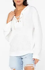 ロキシー レディース アウター パーカー・スウェット レース Roxy Pearling LaceUp Hoodie Snowhite ホワイト