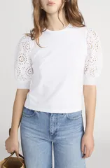 フレーム レディース トップス Tシャツ FRAME Solsticeyelet Sleeve TShirt White ホワイトのサムネイル