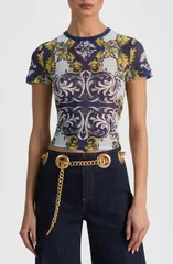 アリス アンド オリビア レディース トップス Tシャツ メッシュ Alice Olivia Tesstretch Mesh Crop TShirt Antique Scrollのサムネイル