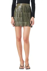 エンドレスローズ レディース ボトムスカート ティアード ミニ レザー フリンジ フェイクレザー Endless Rose Fringe Tiered Faux Leather Miniskirt Olive オリーブ