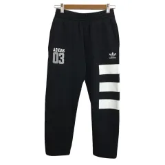 アディダスオリジナルス adidas originals パンツ スウェット イージー ロング スポーツウェア プリント ロゴ 刺繍 ウエストゴム S 黒 白 ブラック ホワイト