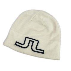 中古 ジェイリンドバーグ J.LINDEBERG ニット帽 ONESIZE 白 ホワイト ロゴ刺しゅう
