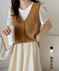 ニットベスト レディース Vネック ジレ 前開き レイヤードベスト ノースリーブ 重ね着 着やせ 韓国風 オフィスカジュアル シンプル 無地 CH85YN-900603