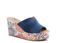 スプリングステップ レディース シューズ サンダル Spring Step Laylani Wedge Sandal Blue Suede ブルー