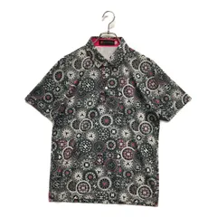 中古 メンズ ビバハート VIVA HEART 半袖ポロシャツ 48(M) グレー系 黒 総柄 ボタンダウン