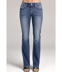ミスミー レディース ボトムス デニムパンツ ブーツカット 刺繍 ブーツ ジーンズ Miss Me Winged Cross Embroidered Mid Rise Bootcut Jeans Dark Blue ブルー