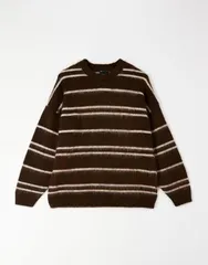 エイソス メンズ アウター ニット・セーター ASOS DESIGN oversized super fluffy knit sweater and ecru stripes BROWN ブラウンのサムネイル
