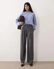 エイソス レディース ボトムス カジュアルパンツ ワイドレッグ ASOS DESIGN tailored wide leg pants with pleat detail stripe Gray stripe グレー