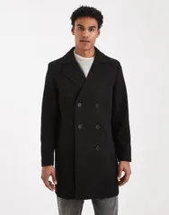 ブレーブソウル メンズ アウター コート Brave Soul double breasted smart coat Black ブラック