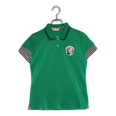 中古 レディース アンパスィ and per se 半袖ポロシャツ M 緑 グリーン ボーダー