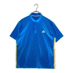 中古 メンズ アディダスゴルフ adidas GOLF 半袖ポロシャツ 2XL 水色系 総柄 大きいサイズ