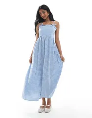 デイジーストリート レディース トップス ワンピース マキシワンピース ギンガムチェック マキシ ギンガム Daisy Street bow details maxi dress gingham Blue check ブルー