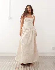 エイミー・リー レディース トップス ワンピース ドット柄 ドット マキシ ホルター Amy Lynn square halterneck maxi dress in cream polka dot Ditsy Polka Cream クリーム