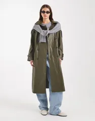 エイソス レディース アウター ジャケット・ブルゾン コート レザー ASOS DESIGN leather look trench coat in dark olive Dark olive オリーブ