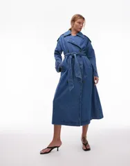 トップショップ レディース アウター コート デニム Topshop denim trench coat in mid INDIGO インディゴのサムネイル